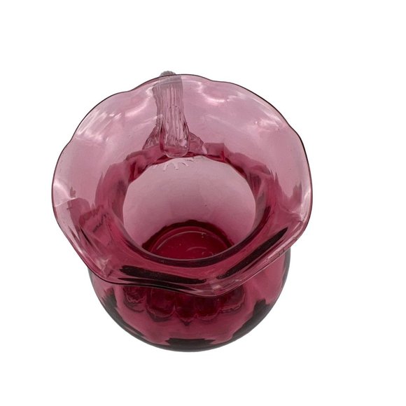 Cranberry Glass Small Pitcher w/ Applied Handle Hand Blown Pontil 4" Tall - Picture 5 of 6